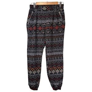 Spacegirlz Tribal Print Jogger Pants Black Orange Geometric‎ Boho Small Aztec